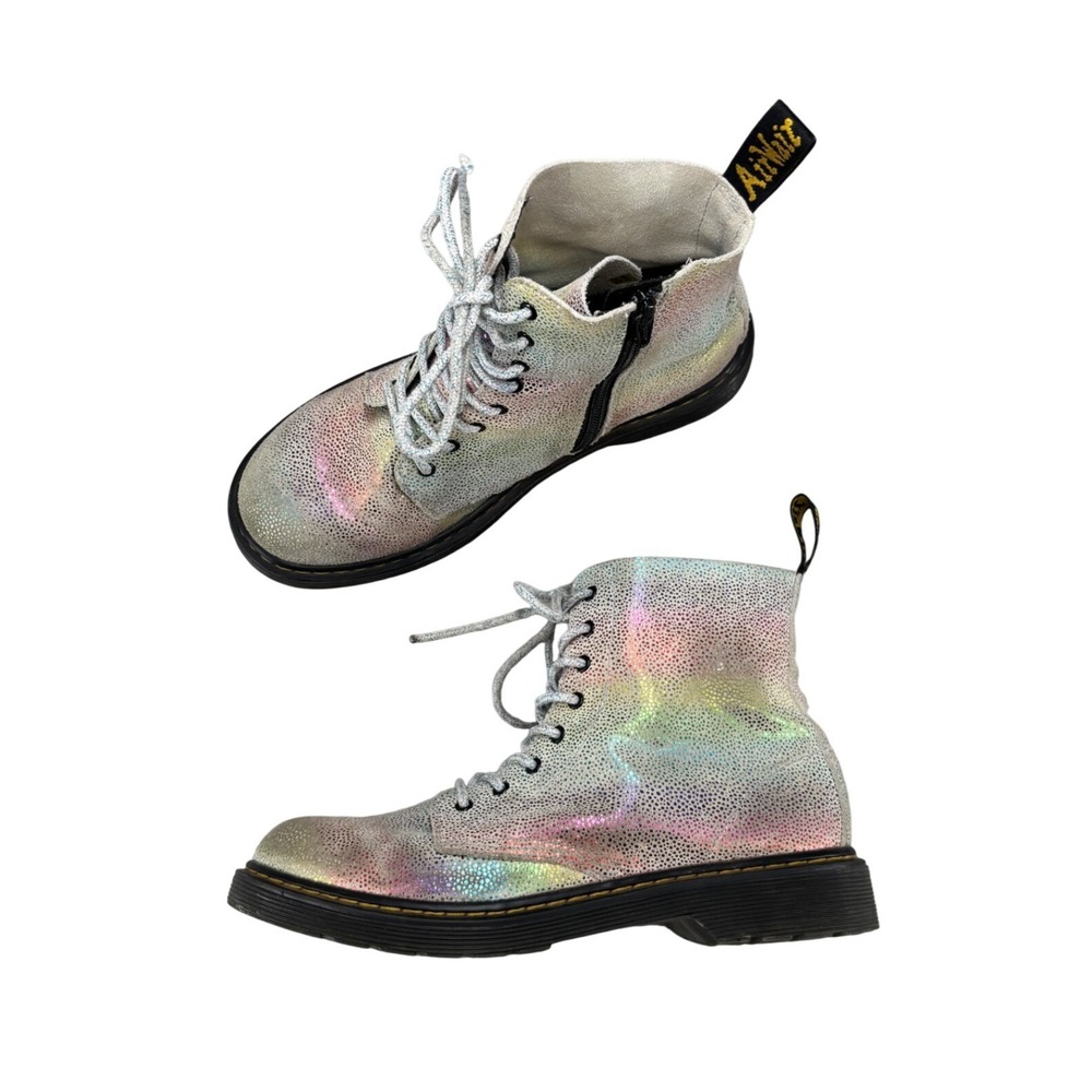 Dr. Martens 1460 Pascal Y Boots Iridescent Silver Rainbow Leather Combat Women 7